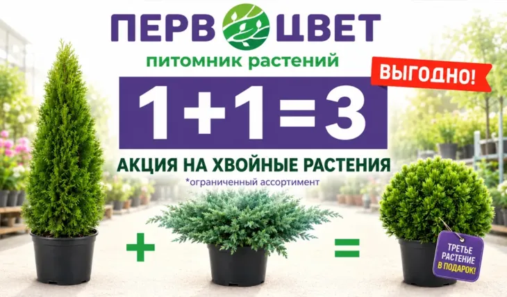 Акция! 1+1=3 на хвойные растения